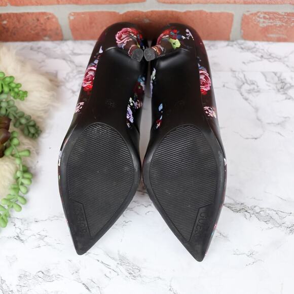 Guess WGSEEM Black Pink Floral Print Pointy Toe Stiletto Pumps Heels Size 8.5 - Picture 7 of 7
